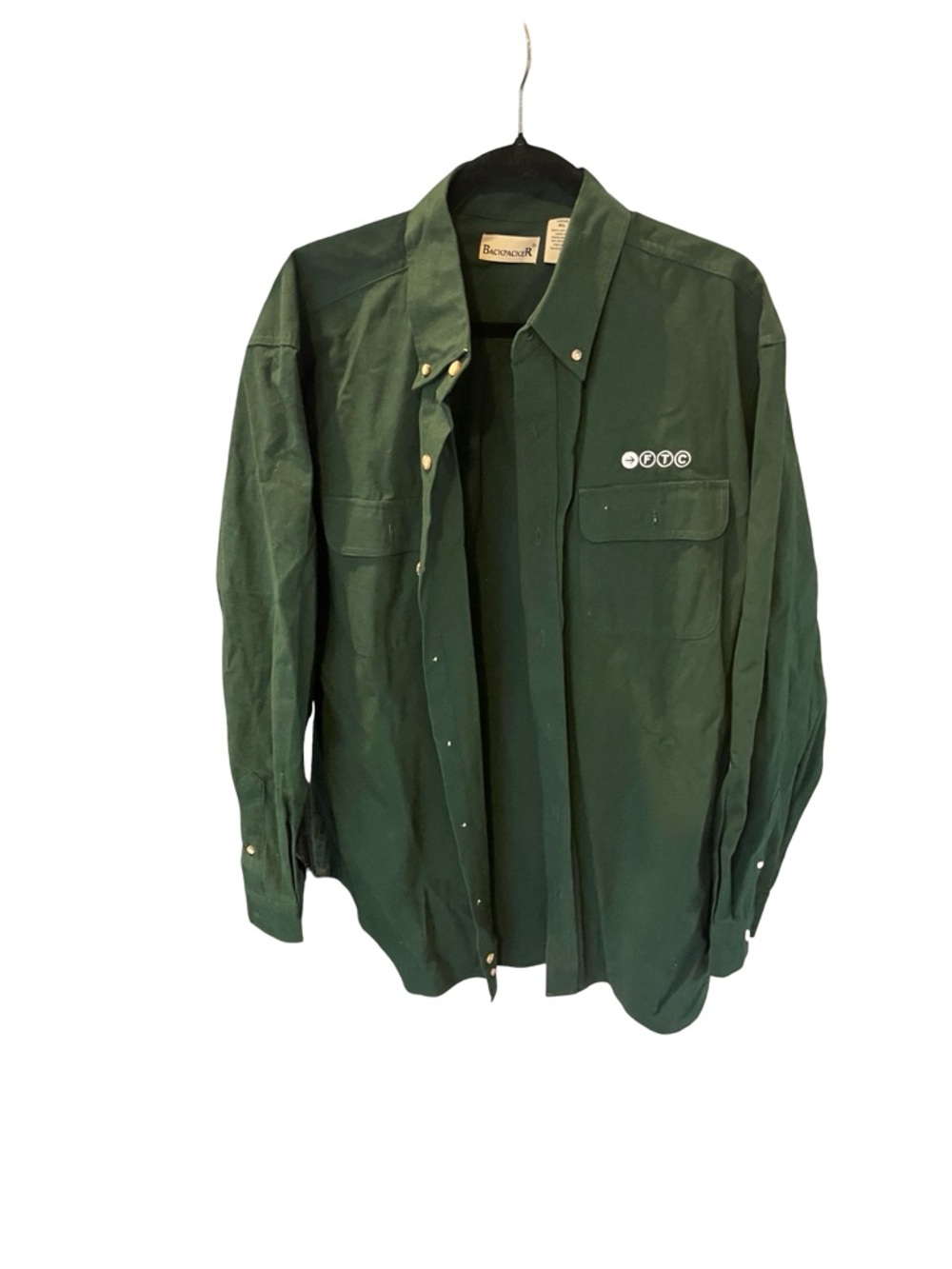 Green Cotton shirt. XL MENS COTTON SHIRT WITH FTC embroidered - deep green shirt